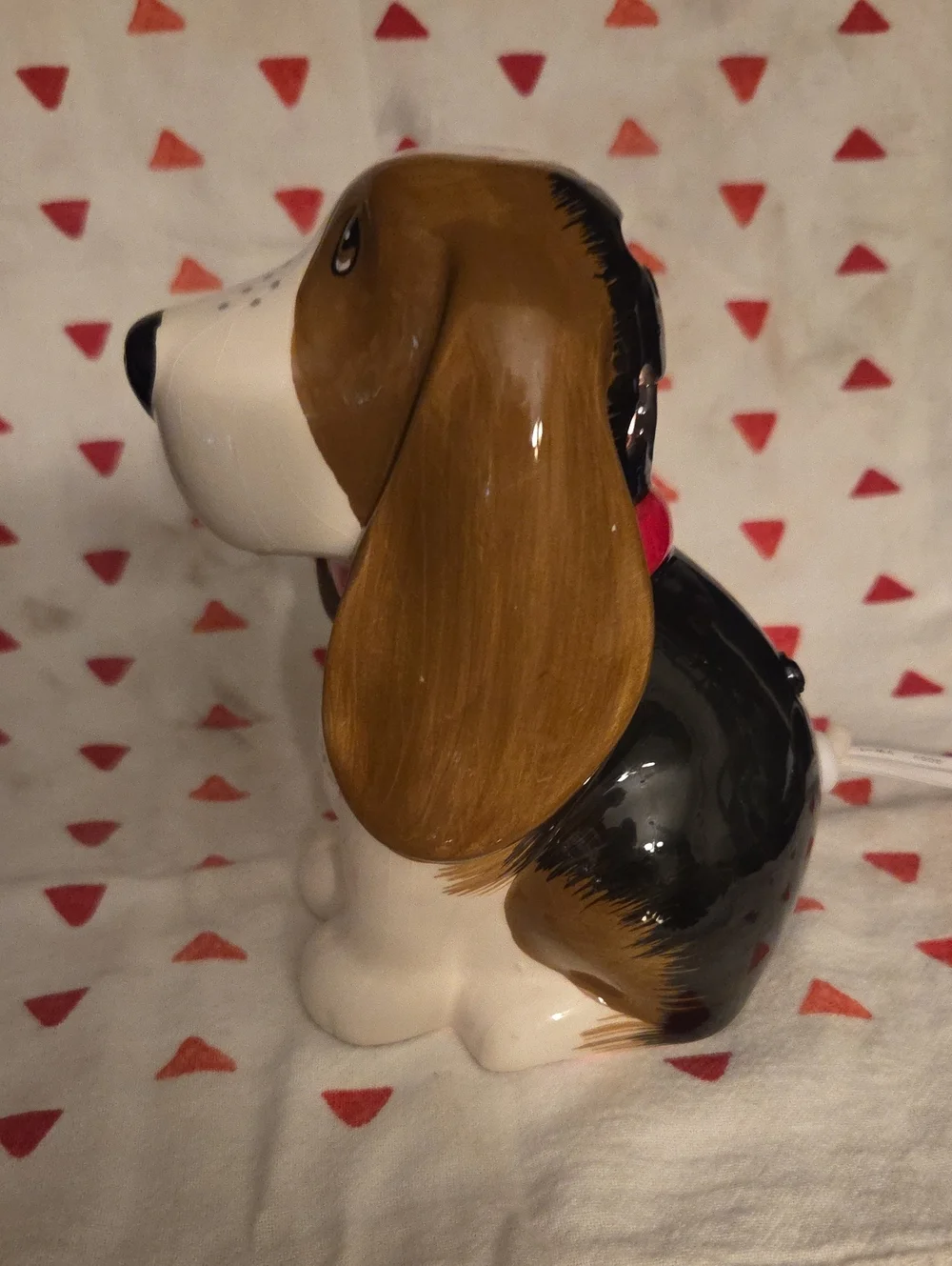 Ceramic Lighted Basset Hound Dog Figurine in White and Brown